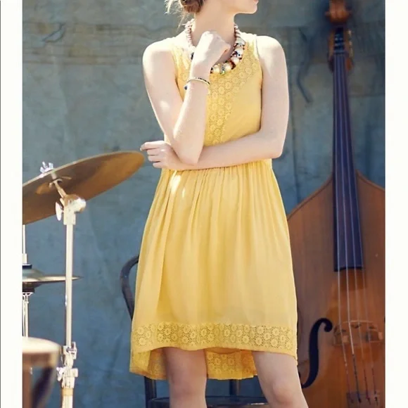 Anthro Lilka Crochet Lace Cutout Panel Bright Blue A-Line Swing Dress w/Pockets - Picture 10 of 11